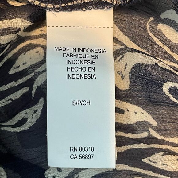 Lucky Bob Robshaw Calimesa Blouse Blue Tan Sheer Mixed Print Long Sleeve S - Picture 7 of 7